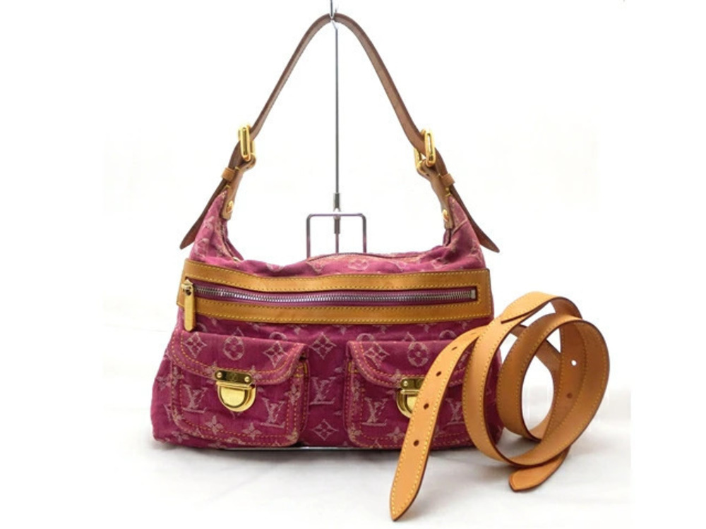 LOUIS VUITTON Baggy Shoulder Bag Monogram Denim Pink Long strap
